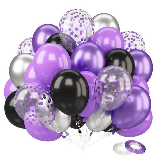 バルーン 風船 60個 パープル ブラック シルバー 10インチ ゴム風船 豪華セット 誕生日 飾り付け ラテックス風船 紙吹雪風船 メタリック風船 バースデーパーティー 結婚式 記念日 イベント バルーンブーケ お祝い 飾り デコレーション 紫 黒 銀 バルーン 風船 60個 パープル ブラック シルバー 10インチ ゴム風船 豪華セット 誕生日 飾り付け ラテックス風船 紙吹雪風船 メタリック風船 バースデーパーティー 結婚式 記念日 イベント バルーンブーケ お祝い 飾り デコレーション 紫 黒 銀