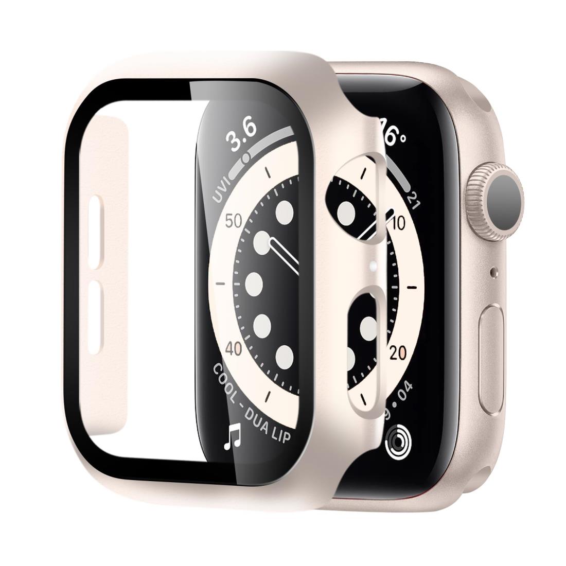 BELIYO Apple Watch ケース 45mm 対応 アッ プルウォッチ カバー 一体型 Apple Watch カバー 全面保護 二重構造 アッ プルウォッチ ケース PC素材 日本旭硝子材 キズ防止 軽量 強化ガラス Apple Watch Series 9/8/7 アッ プルウォッチ9/8/7 対応(45mm,スターライト)