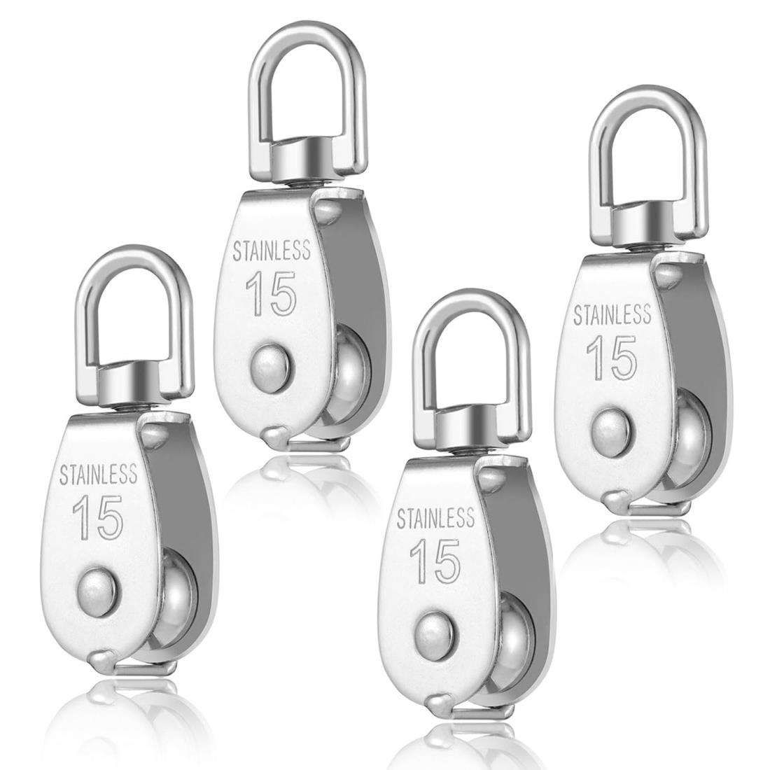 滑車 M15 四個セット 耐荷重35kg ローププーリー スイベル式 ステンレス ロープ 滑車 耐食性 耐久性 耐..