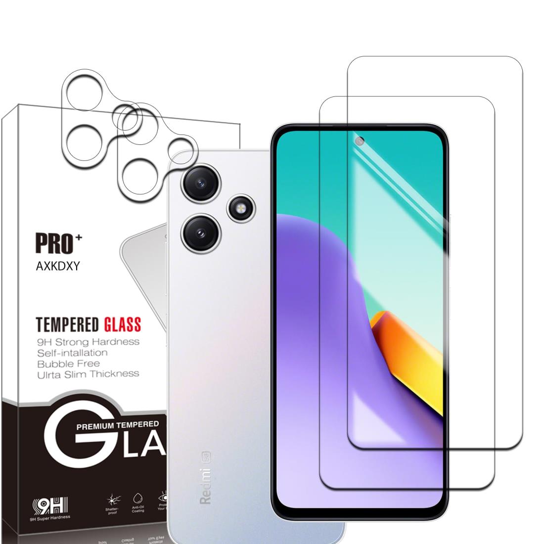 【2+2枚セット】Xiaomi Redmi 12 5G 用の ガラスフィルム(2枚) + レンズ保護フィルム (2枚) フィルム Redmi 12 用の 強化ガラス液晶保護フィルム液晶 ガラス ケース フィルム 硬度9H スクラッチ防止 飛散防止 撥水撥油 指紋防止 貼り付け簡単 シャオミ Redmi 12 5G XIG03 用