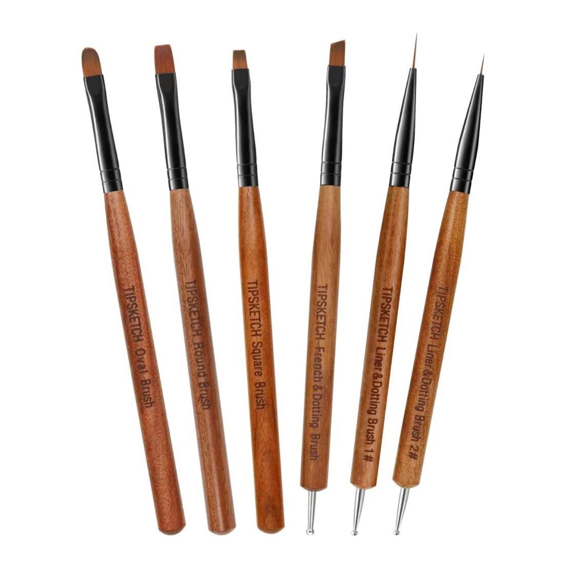 Tipsketch ジェルネイル筆 ジェルネイルキット ネイルブラシ6点セット 爪ブラシ ドット ペン 付き ネイルエクステンション ジェルブラシ 彫刻 フレンチ ブラシ ビルダ ネイルジェルブラシ