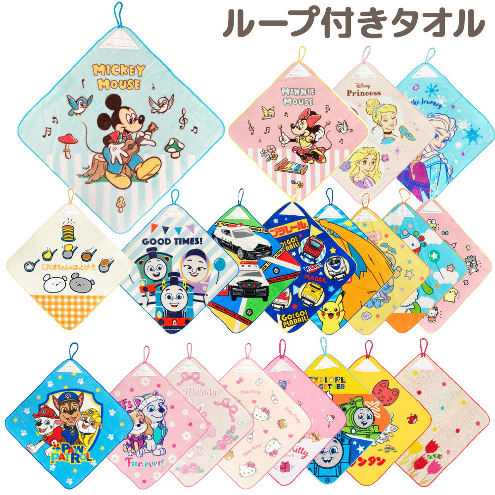 新着♪ループ付きタオル 34×34 プリンセス ハローキティ サンリオ トーマス トミカ プラレール ポケモン ノンタン パウパトロール はらぺこあおむし 通園 通学 新学期 準備 幼稚園 保育園 持ち物 学校のサムネイル