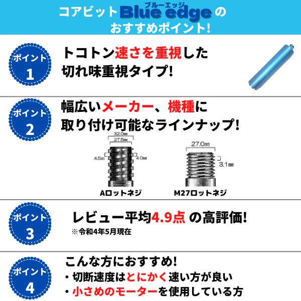 湿式ダイヤモンドコアビット φ90 Blue edge ユーツール 建設機械 工事機械 コアボーリング コアドリリング 配管 手すり フェンス ダイモドリル コアドリル 穴あけ ブルーエッジ 領収書発行可能 3