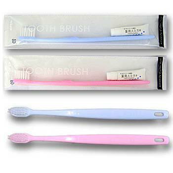 【ホテルアメニティ】ホテル業務用ハブラシ　クリアシリーズ24穴 3g薬用チューブ付 ピンク&ブルー各100..