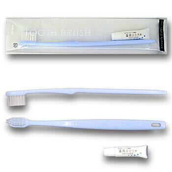 【ホテルアメニティ】ホテル業務用ハブラシ　クリアシリーズ24穴 3g薬用チューブ付 ブルー（1セット200..