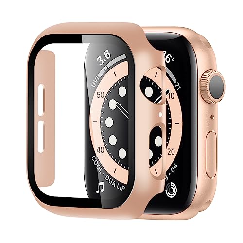 BELIYO Apple Watch ケース Series SE2/SE/6/5/4 40mm 対応 アップルウォッチ カバー 強化ガラス 日本旭硝子材 キズ防止 アップルウォッチ ケース PC素材 一体型 Apple Watch カバー 全面保護 二重構造 (40mm，ローズゴールド)