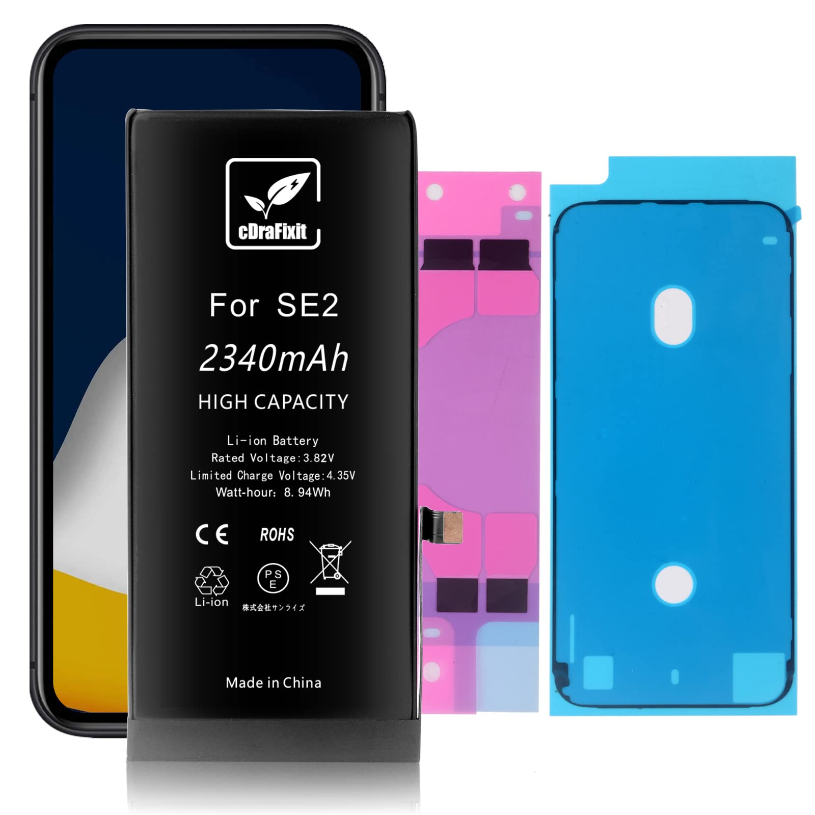 cDraFixit For iPhone SE2 バッテリー 第2世代 修理 交換用 大容量 PSE認証済み バッテリー シール付き 日本語の説明書を含む