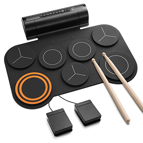 電子ドラム 子供用 Donner 電子ドラム ロールアップ ポータブルドラム スピーカー内蔵 2WAY給電 MIDI 録音機能 デモ12曲 9リズム フットペダル スティック オーディオ&USBケーブル 日本語取扱説明書 初心者 子供 DED-20 (ブラック)