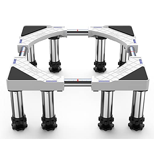 洗濯機 台 DEWEL 8足円形鋼管4本式 冷蔵庫 置き台 昇降可能 奥行/幅:43～66cm 高度調節18~20cm 耐荷重:500kg ジャッキ付き 防振 冷蔵庫 台 異音振動軽減 防振パッド 水準器付き 日本語取扱説明書付き 3年保証
