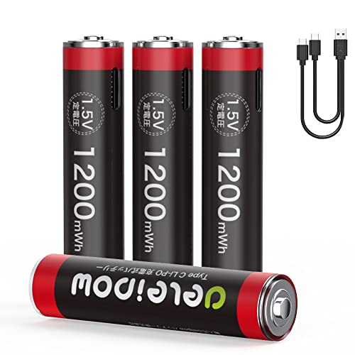 Deleipow 単4形 リチウム電池 単4形充電池 4本セット USB充電式 リチウムポリマー 1200mWh 1.5V定出力 約1500回使用可能 USB TYPE-Cケーブル付き