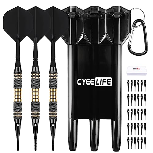 CyeeLifeダーツプラスティックチップ- プロソフトチップダーツセット18 g スーツケースと30個の追加ダーツチップ付き 電子ダーツボード用 (黒)