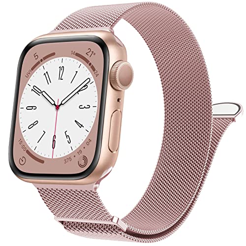 EPULY コンパチブル Apple Watch バンド アップルウォッチバンド 41mm 40mm 38mm 49mm 45mm 44mm 42mm ステンレス留め金製 男女兼用 Apple Watch ベルト磁石 無段階調 調整工具不要 Apple Watch Series Ultra2/Ultra/SE2/SE/9/8/7/6/5/4/3/2/1に対応 (ローズゴールド 49