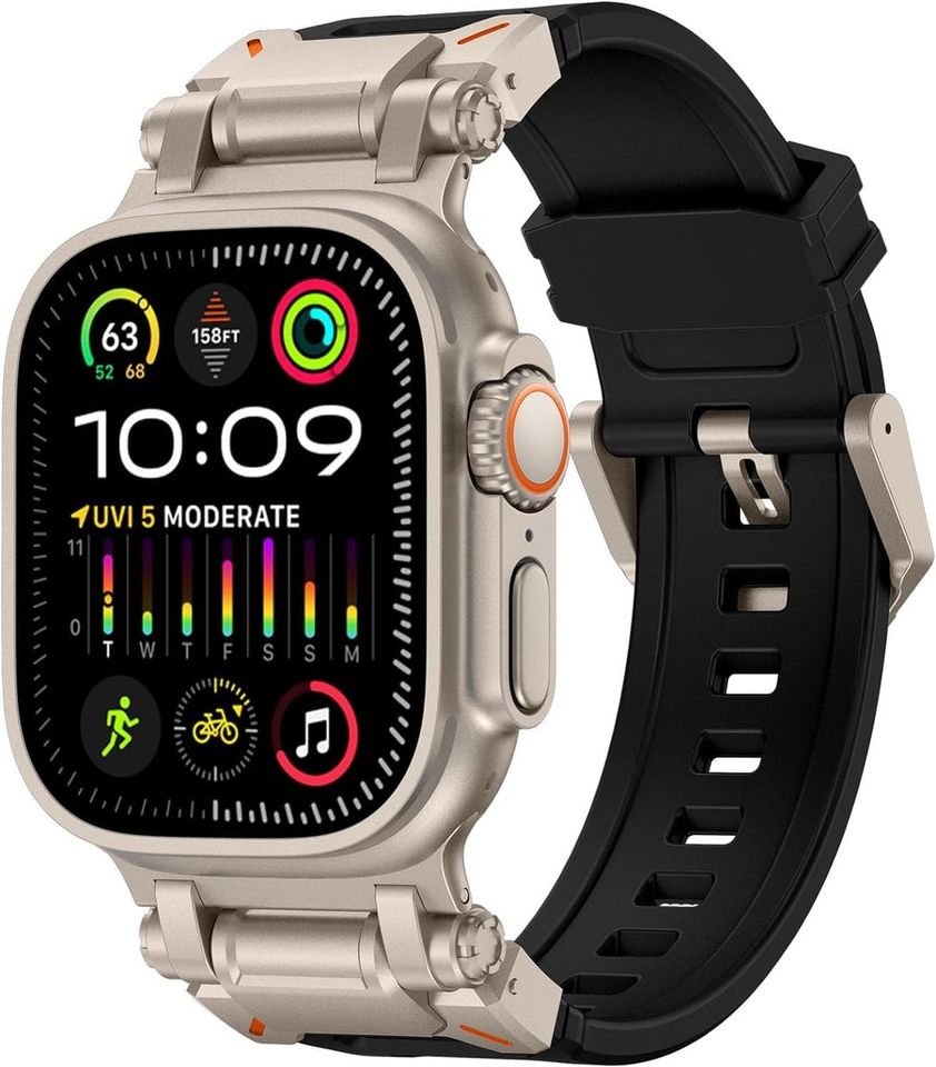 [GLILAVOX] アップルウォッチ バンド Compatible with ultra2/ultra 49mm Series 9/8/7/SE2/SE/6/5/4/3/2/1 45mm/44mm/42mm アップルウォッチ バンド スポーツ 防水 TPU 柔らかい アップルウォッチ ベルト メンズ スポーツバンド（ブラック）