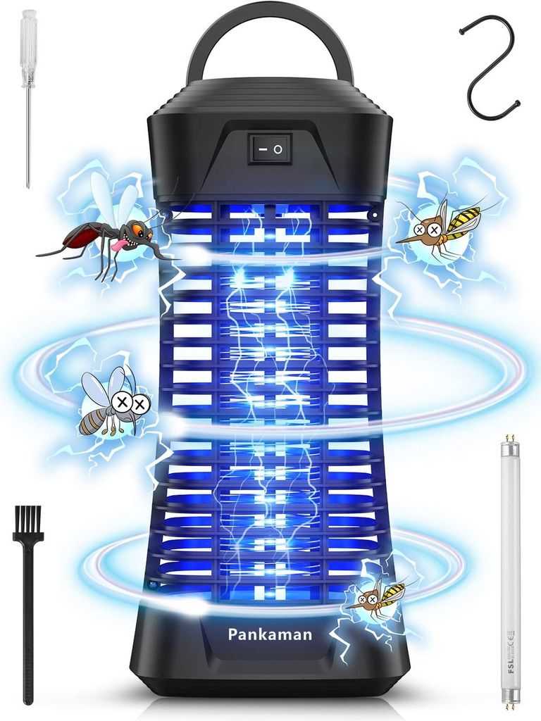 Pankaman 電撃殺虫器 スイッチ付き コバエ取り 蚊取り 殺虫灯 虫除け こばえとり 6W UV光源誘引式 365nm波長 薬剤不要 殺虫ライト 防虫 コバエ モスキート 虫 対策 室内 屋外 静音 吊り下げ式＆据え置き式両用