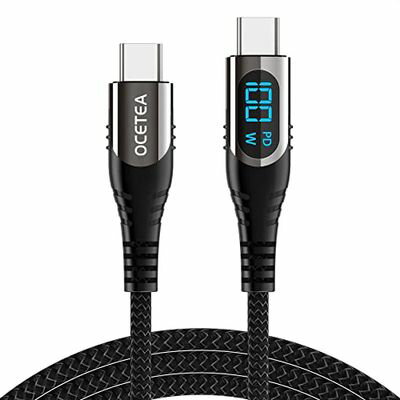 Ocetea USB Type C ケーブル ロング 100W/5A 3M PD対応 急速充電 USB C to USB C ケーブル LED出力スクリーン表示 iPhone 15/15 Pro/15 Plus/15 Pro Max MacBook Pro iPad Pro Samsung Galaxy S23/S22, Pixel 等USB-C機種対応