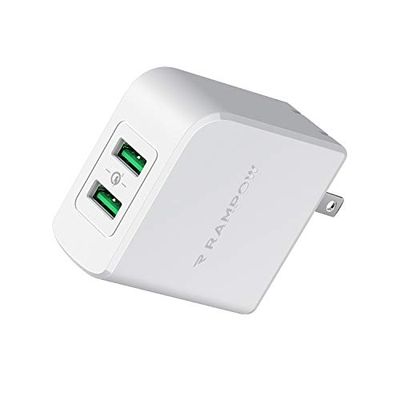 Rampow USB急速充電器 android 充電器【39W/QC 3.0対応/2ポート/PSE認証済】usb 充電器 折りたたみ式プラグ搭載 iPhone/iPad/Galaxy S9/ Xperia XZ1 その他Android各種対応 充電アダプター iphone 充電器 海外旅行(ホワイト)