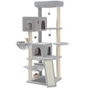 PETEPELA(ぺテぺラ) キャットタワー 大型猫用 多頭飼い 猫タワー ねこタワー ハンモック 天然サイザル麻紐 爪とぎポール 猫のおもちゃ 見晴台 メインクーン ラグドール - グレー 高さ180cm