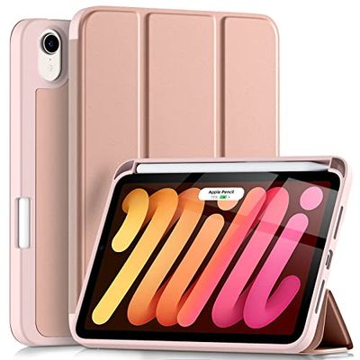 Maledan iPad Mini6 ケース 2021 iPad ケース 8.3インチ 軽量 耐衝撃 ペンシル収納 ワイヤレス充電機能 TPU素材 シルク手触り オートスリープ/ウェイク機能 三つ折り スタンド iPad Mini ケース第6世代 カバー ローズピンク