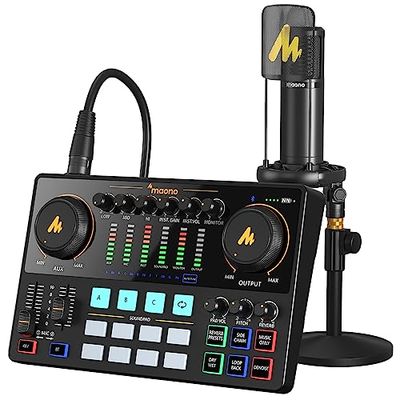 MAONO オーディオミキサー オーディオインターフェース Mixer ポッドキャストステレオミキサー XLR-XLR/3.5MM/6.35接続 ポータブルオールインワンポッドキャストセット コンパクト 配信機材 XLRマイク付属 YouTube Tiktok Facebookなど生放送、ギター練習に適用 Android