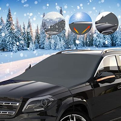 ShinePick フロントガラスカバー 車 凍結防止カバー フロントガラス 凍結防止シート 霜よけ 凍結対策 雪対策 強力磁石防風 撥水加工 四季対応 軽自動車/SUV車に適用 (215x125cm)