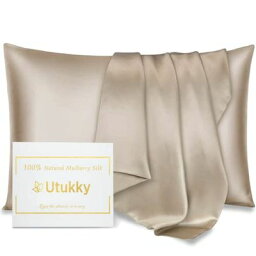 Utukky 枕カバー シルク枕カバー【TVで紹介】50×70cm シルク100％枕カバー 6Aランク 封筒式 両面用 シルクタイプ 封筒式 ピローケース 美髪・美肌 乾燥対策 静電気防止 お肌に優しい 抗菌防臭 寝具 1枚セット シャンパン