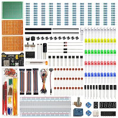 商品情報商品の説明主な仕様 キットの構成：7種類のセンサーモジュール、1桁LED表示器と4桁LED表示器、欠かせない基礎部品（ブレッドボード、ジャンパーワイヤー、RGB LED、5mm LED、抵抗器）、給電デバイス（電源モジュール、バッテリースナップ）、はんだ付けの練習材料（ユニバーサル基板、はんだ、ピンヘッダー）、コンデンサ、トランジスタ、ICチップなどbrチュートリアル：11レッスンがあります、部品の紹介＋原理図＋接続図＋サンプルスケッチ＋コードの解読、わかりやすく説明しています。初心者やスキルアップしたい方には最適です。ご必要な方はこちらにご連絡ください!br初心者向けの開発ボード用センサーモジュールが揃っています。チュートリアルを参考して電子工作を始めましょう。中級者はチュートリアルを参考して、使い道を広げることもいいでしょう。br技術サポート：部品のご使用中に、または、チュートリアルにご不明のところがあると、いつでもこちらにご連絡ください。お客様にご満足いただけるよう最善を尽くします。brご注意：商品リストカードは英語版です。ご了承ください。