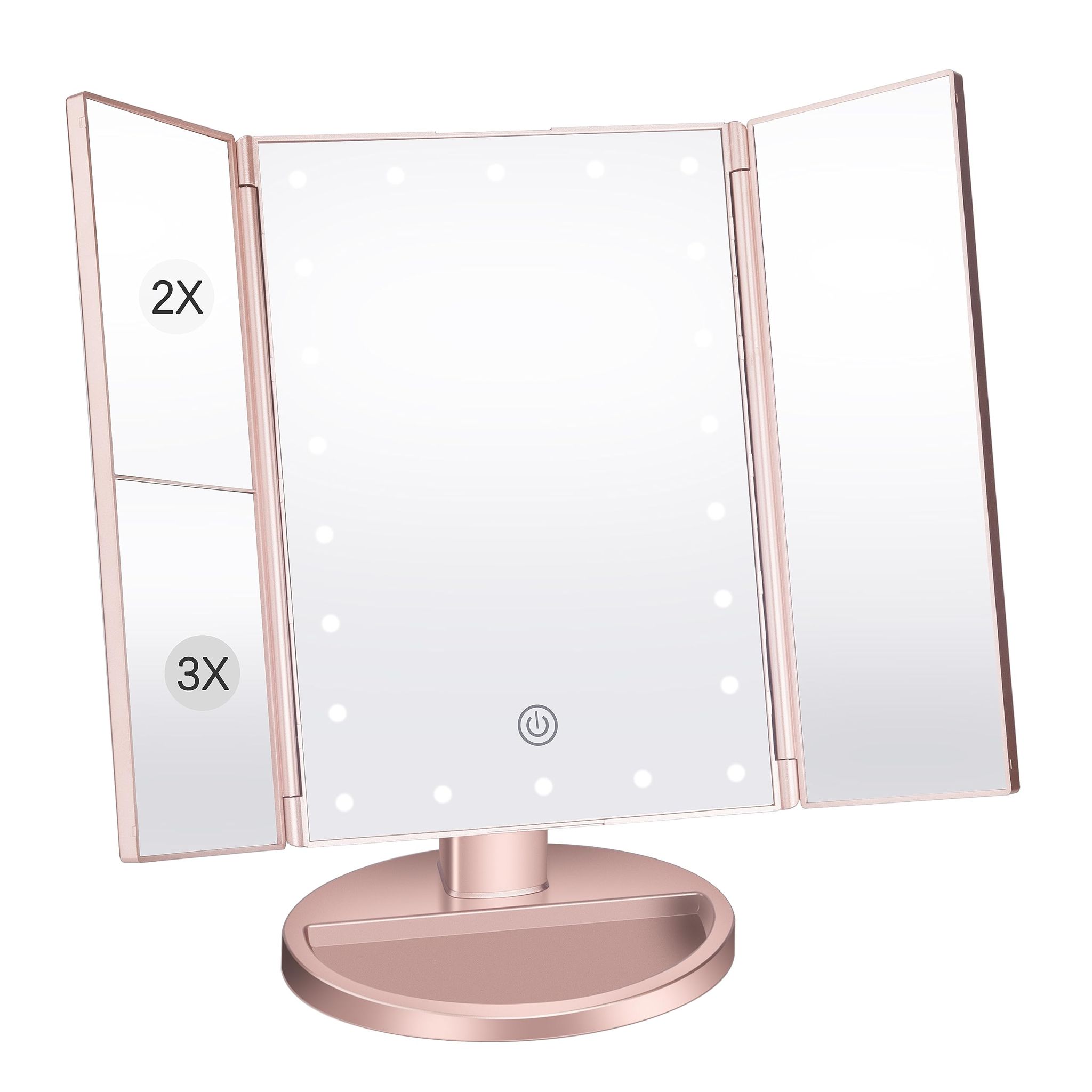 Vidafelic 化粧鏡 卓上 化粧ミラー 鏡 21個LED 拡大鏡 2/3倍 明るさ調節可能 180°回転 電池&USB 2WAY給電 三面鏡 卓上 女優ミラー