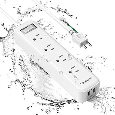 電源タップ 2m 延長コード 防水 TESSAN 防水コンセント テーブルタップ usbコンセント 4個ACコンセント 2個usbポート oaタップ 雷ガード 一括集中スイッチ マルチタップ 防水機能 卓上に 壁掛…