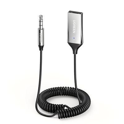 UGREEN Bluetooth5.3 車載レシーバー Bluetooth受信機 ブルートゥース化 ハンズフリー通話 車載オーディオ 3.5mm USB式 二台スマホ同時接続可能 通信距離?10M SBC対応 遅延時間?220mS マイク内蔵 充電不要 【TELEC認証番号：R217-220698】シルバー