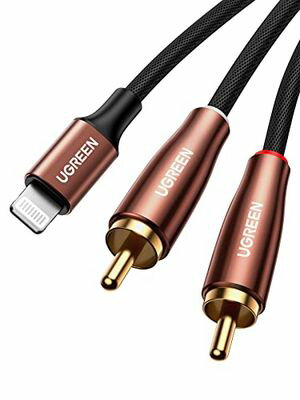 UGREEN Lightning RCA 変換ケーブル MFi認証取得 iPhone RCA 変換 ステレオミニプラグ オーディオケーブル HiFi音質 iPhone 13 12 11 Pro iPad Mini iPhone Pro X スピーカー アンプ DVDプレーヤー テレビ等に対応 2M