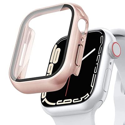 YOFITAR Apple Watch 用 ケース series9/8/7 41mm アップルウォッチ保護カバー 「2023 モデル」ガラスフィルム 一体型 PC素材 全面保護 超薄型 装着簡単 耐衝撃 高透過率 指紋防止 傷防止(41mm ローズゴールド)