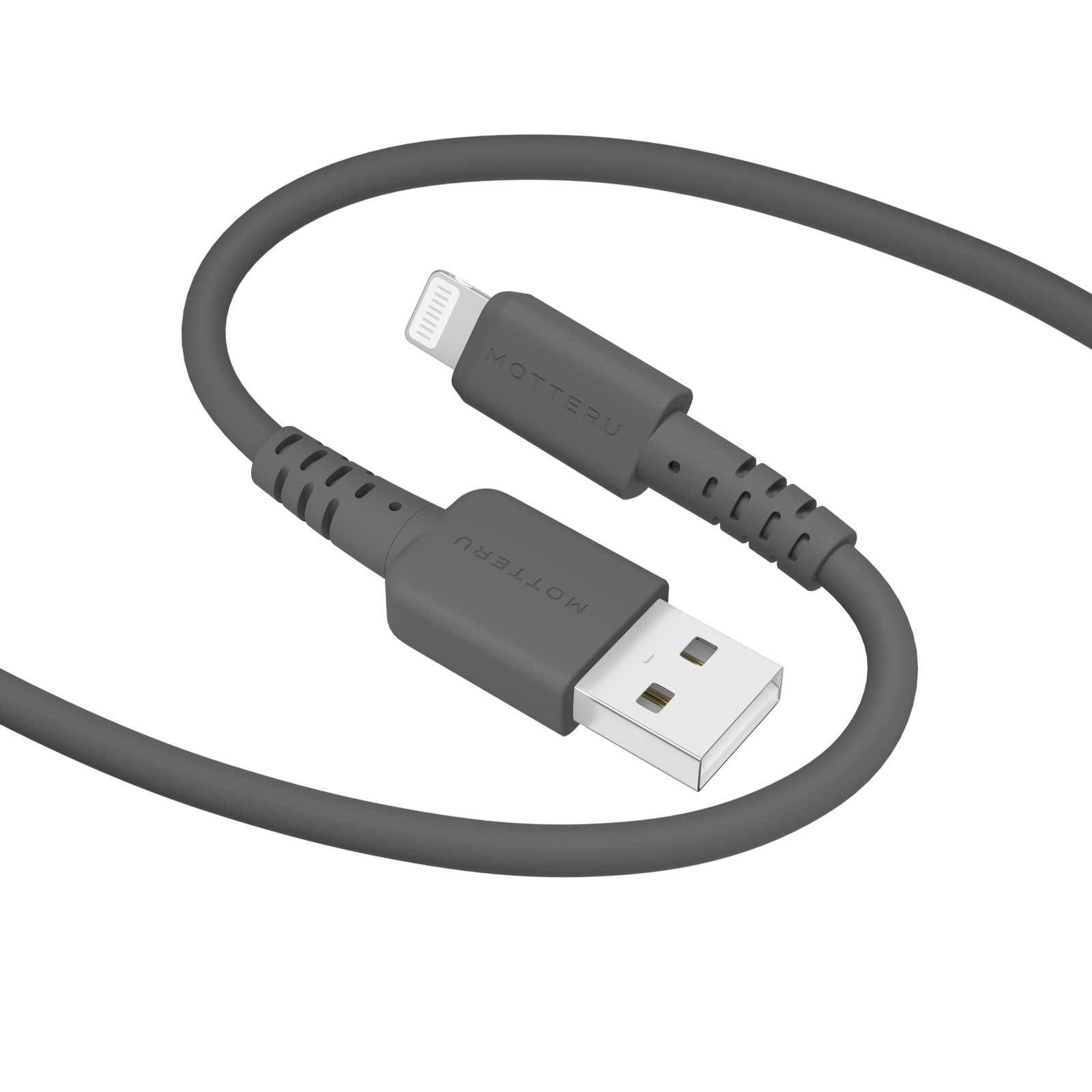 MOTTERU (モッテル) USB-A to Lightning シリコンケーブル Mfi認証 充電 データ転送 しなやかでやわらかい 絡まない 断線に強い iPhone/iPad 対応 ケーブルバンド 付属 1.0m スモーキーブラック MOT-SCBALG100-BK