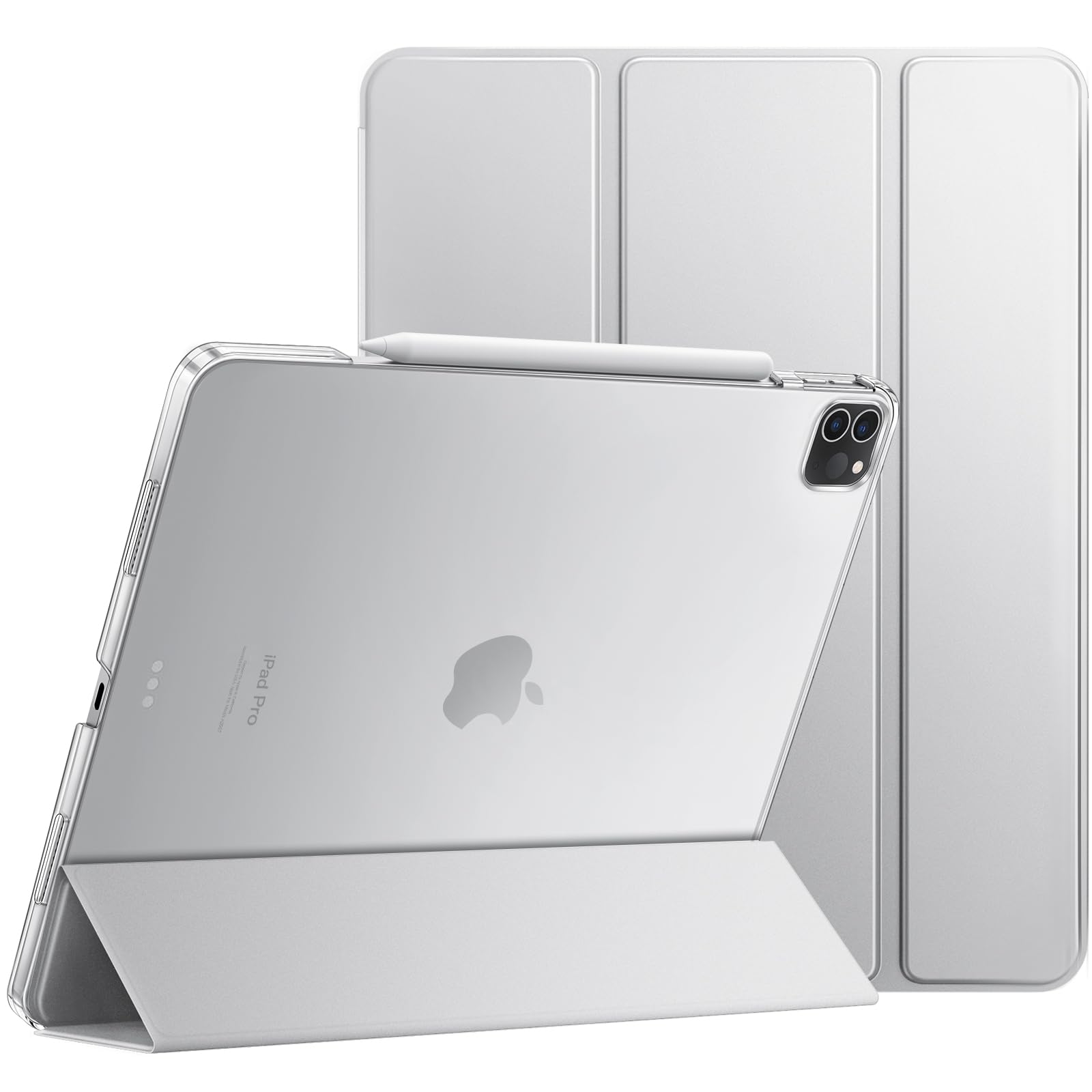 JEDirect iPadPro12.9インチ 第6/5世代、2022/2021モデル専用iPad Pro 12.9保護ケース Pencilワイヤレス充電対応 オートスリープ/ウェイクアップ機能付き スマートカバー (シルバー)