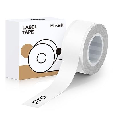 MakeID L1/Q1ラベルプリンタ―用紙全面ラベル ラベルシール 純正 感熱ロール紙 幅12mm長4m 手書き/値札/宛名/重量/番号/に適用 Android/IOS対応 (ホワイトpro)