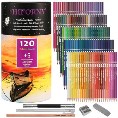 HIFORNY 125本のカラーペンシルセット、大人の塗り絵用、120色のカラーペンシルとエクストラ、アーティストのソフトコア、大人、初心者、子供向けのドローイングペンシルアートクラフト用品