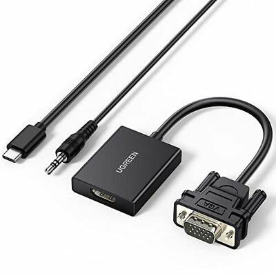 UGREEN VGA to HDMI 変換 アダプター 1080P VGAオス to HDMIメス 【逆方向に非対応】 映像音声同期 給電用USB-Cケーブル&3.5mmオーディオケーブル付き