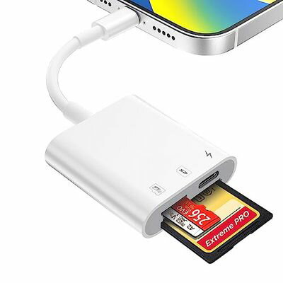 SD カードリーダー iphone 3in1 iOS sdカード カメラリーダー 急速充電 双方向高速データ転送OTG機能 カメラアダプタ SD TFカードリーダー (白い)