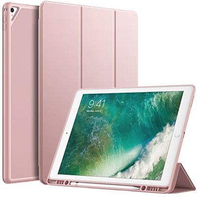 JEDirect iPad Pro 12.9 ケース 2015/2017 第1/2世代用Pencilホルダー付き ペンシル ソフトTPUバック スリム保護カバー オートウェイクアップ/スリープ機能付き (ローズゴールド)