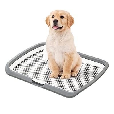 YOOVEE ペットトイレレイー 65X50CM 大型犬トイレ トレイ ワイド 犬用 マーキングポール フチ付き トレーニング しつけ メッシュ しつけるウォールトレー ボックス屋内/屋外 高さ6.5CM グレイ