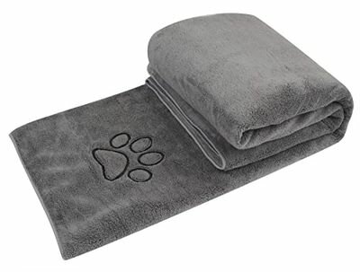 Sunland ペット用 タオル 超吸水 厚手 超ソフト マイクロ ファイバー 犬 猫 体拭き 77cmx127cm ダークグレー