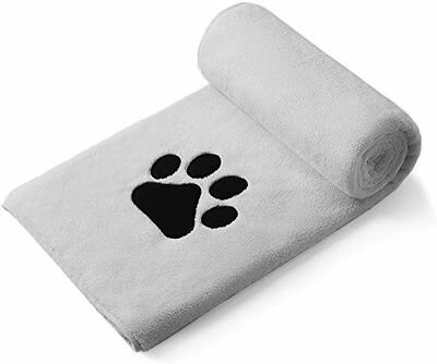 Perco ペット用タオル 超吸水 厚手 マイクロファイバー 犬 猫 体拭き (75cmx127cm, ライトグレー)
