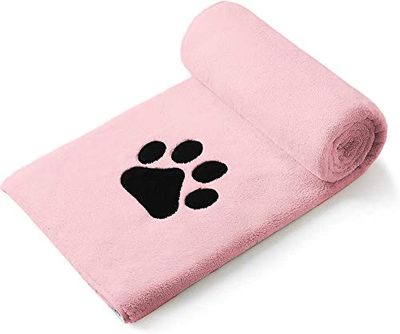Perco ペット用タオル 超吸水 厚手 マイクロファイバー 犬 猫 体拭き (75cmx127cm, ライトピンク)