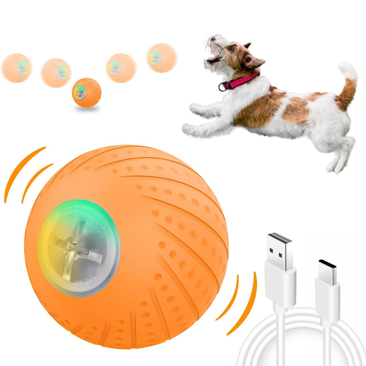 犬ボール 犬おもちゃ電動ボール 光るボール 自動弾む＋揺れ＋転がる 2つモード付き 自由に選び可能 天然ゴム素材 ストレス解消 運動不足対応 小型犬向け 訓練可能 Type-C充電