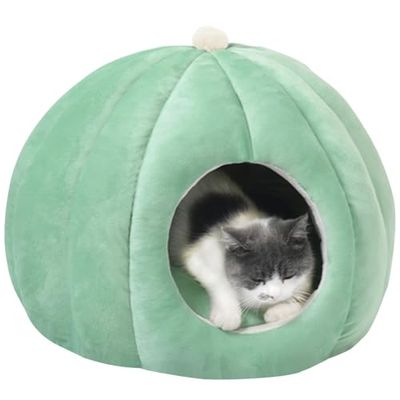 Bidason 猫 ベッド ペット ハウス ドーム型 ふわふわ 可愛い カボチャ 柔らかい クッション付き ソフト 滑り止め 洗…