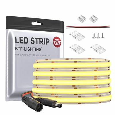 BTF-LIGHTING FCOB COB LEDテープライト 高密度 フレキシブルLEDテープライト 5M 480LEDs/m 2400LEDs/5m 昼白色 4000K 幅8mm ストリップライト DC12V 9W/m 調光可能 変形可能 切断可能 寝室 キ…