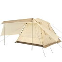 Naturehike ワンタッチ テント 3人用/4人用 UPF50+ パークテント キャンプ 設営簡単 uvカット 自立式 2重層 耐水圧PU2000mm/3000mm 2つの前室 初心者向け 前室ポール2つ付き キャンピング アウトドア 登山 お花見 収納袋付き (ベージュ（スカート付き）, 4人用（240cm×