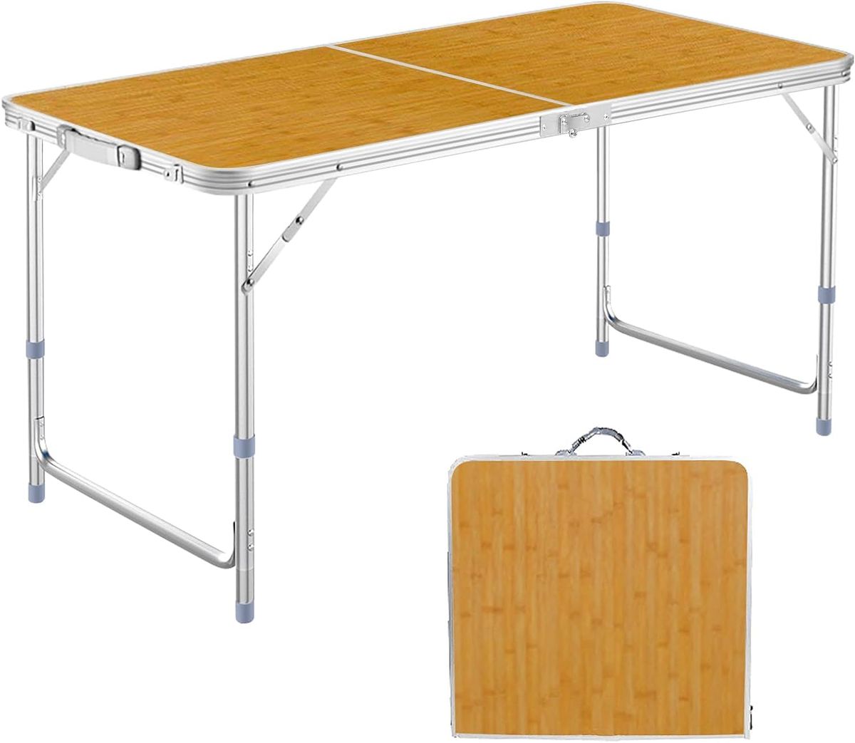 アウトドア テーブル キャンプ テーブル 折りたたみ 高さ3段階調整可能 120×60×(55-62-70)cm ピクニック レジャー キャンプ用 LK (竹色-B)