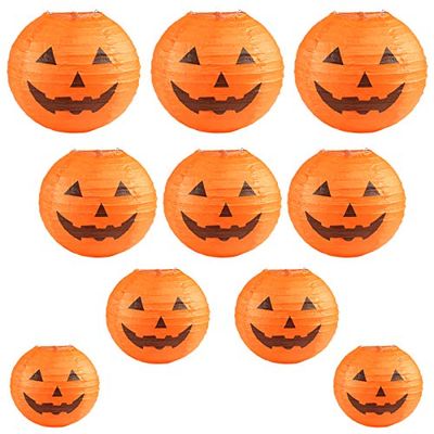 Kesote ハロウィン 飾り 提灯 10個入り カボチャランタン 和紙提灯 折り畳み式ちょうちん オレンジ 直径15cmx2 20cmx2 25cmx3 30cmx3 オレンジ お祭り パーティーに