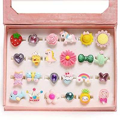 [huazontom] 指輪 おもちゃ 子供用 24個 指輪セット キッズリング ジュエリー 女の子おもちゃ 宝石リング おしゃれ …