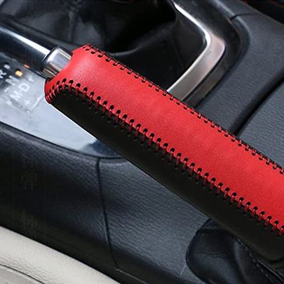 本革 ブレーキ カバー 各車種 汎用 上質 高級 パーキングブレーキ 保護 ハンドブレーキ カバー （赤黒）
